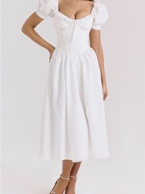 midi event dress Illusion Lace Midi Dress White
